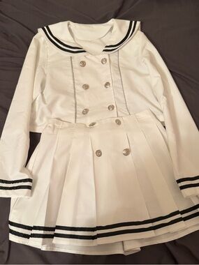 JK Kawaii White Sailor-Style Mini Dress Set with Black Trim